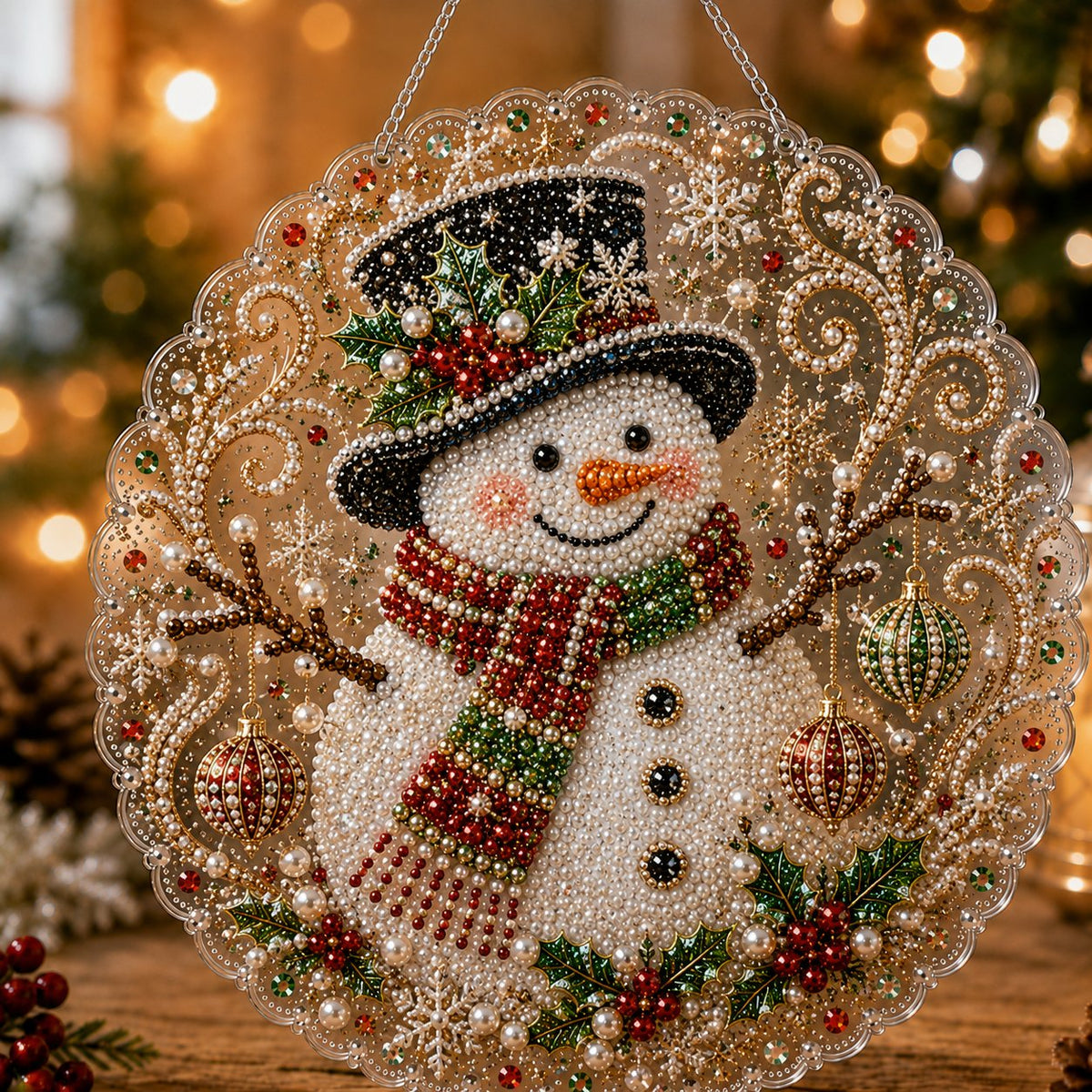 🎄 LAST DAY 49% OFF – ✨ Christmas Pearl Diamond Art Hanging Ornament Kit | Luxury Flocked Canvas with Scratch-Resistant Non-Fading Pearl Beads DIY Handmade Holiday Hanging Decor 🎅💎
